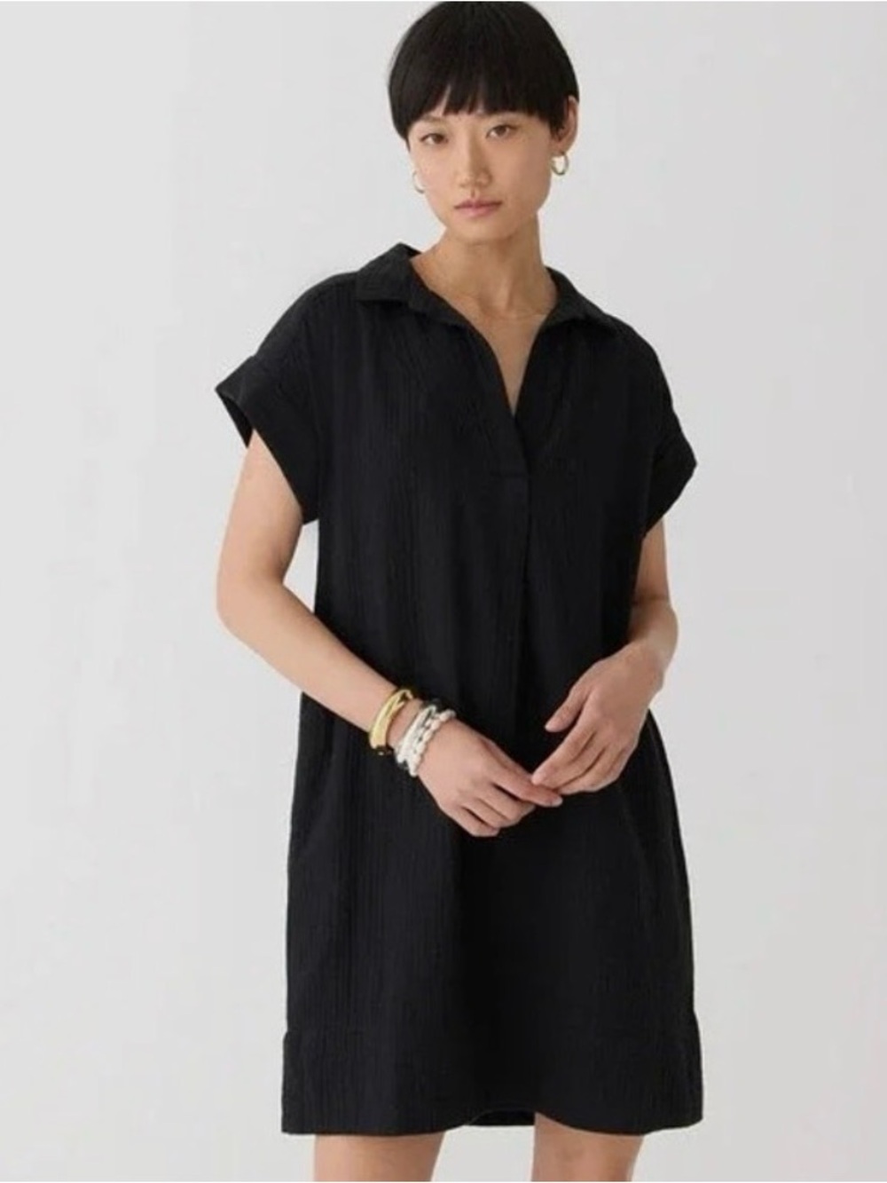 J.Crew Black Short-Sleeve Gauze Dress